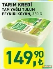 TARIM KREDİ TAM YAĞLI TULUM PEYNİRİ KOYUN 350 G fiyat ve kampanya bilgisi